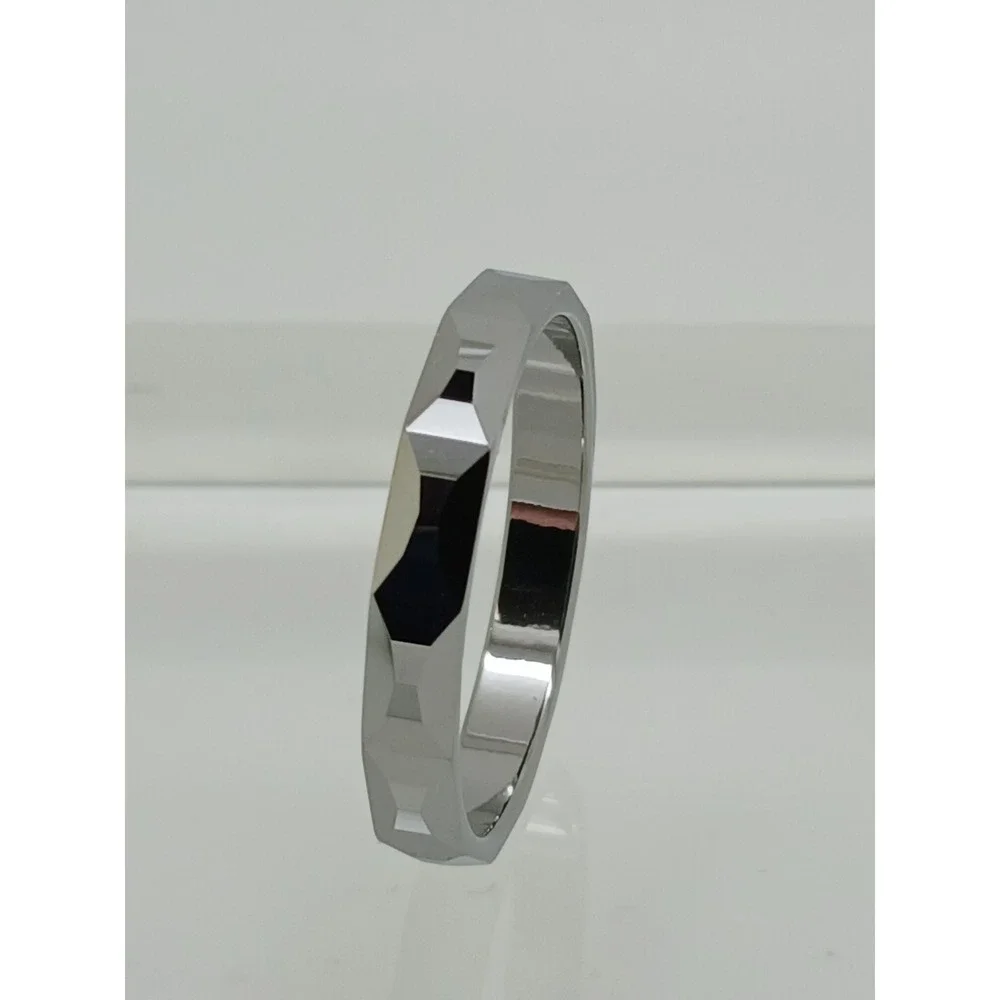 Vintage Tungsten Faceted Geometric Ring Silver Tone 4mm Band Size 11.5 Y2K NOS